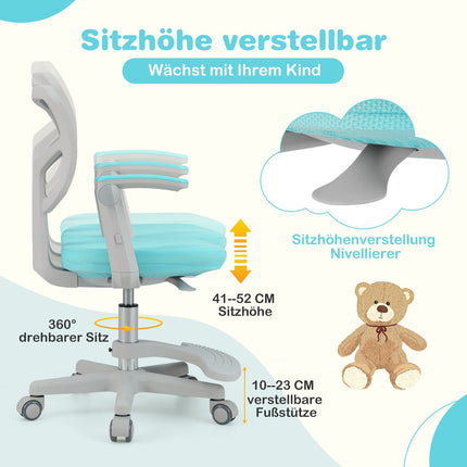 Bērnu regulējams rakstāmgalda krēsls, 41-52 cm, tirkīza krāsā