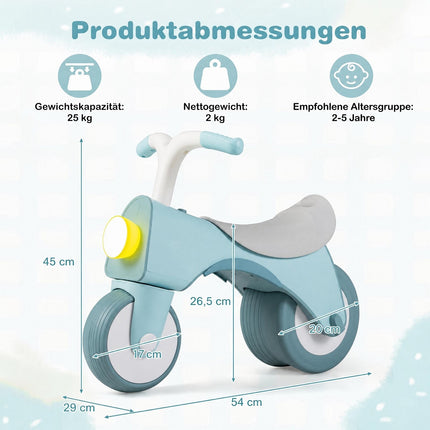 Bērnu līdzsvara velosipēds, zils, gaismiņas un mūzika, vecums 2-5 gadi