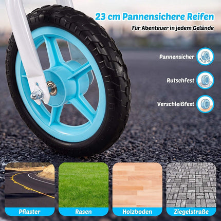 Bērnu zils līdzsvara velosipēds, regulējams rokturis, 20 kg celtspēja