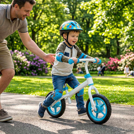 Bērnu zils līdzsvara velosipēds, regulējams rokturis, 20 kg celtspēja