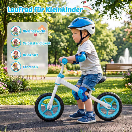Bērnu zils līdzsvara velosipēds, regulējams rokturis, 20 kg celtspēja