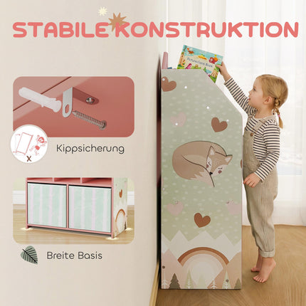 Bērnu grāmatu plaukts ar 2 auduma atvilktnēm, rozā, 91,5 cm