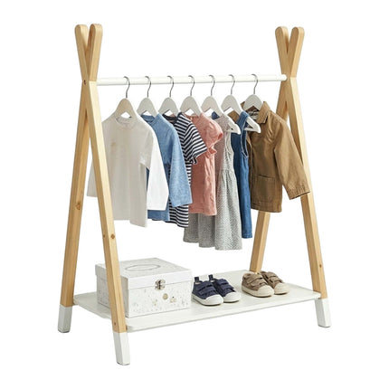 Bērnu mēteļu pakaramais, priede/MDF, dabīgs un balts, 100 cm