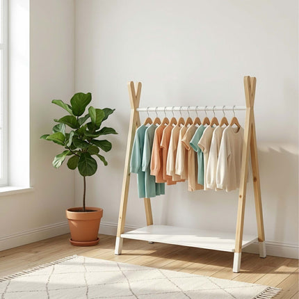 Bērnu mēteļu pakaramais, priede/MDF, dabīgs un balts, 100 cm