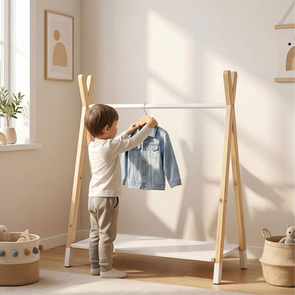 Bērnu mēteļu pakaramais, priede/MDF, dabīgs un balts, 100 cm