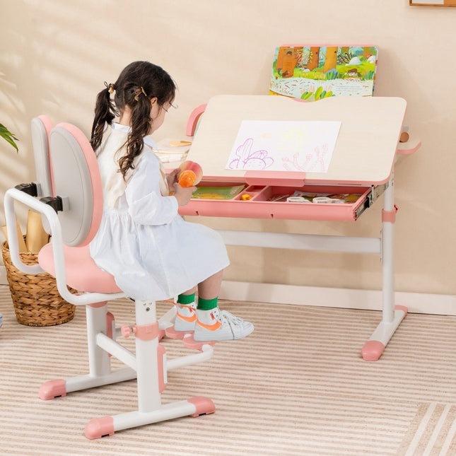 Children's Desk 51-73cm Height Adjustable Student Desk with Tiltable Table Top