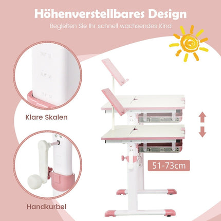 Children's Desk 51-73cm Height Adjustable Student Desk with Tiltable Table Top
