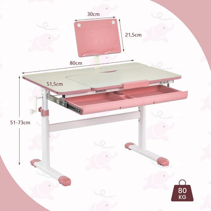 Children's Desk 51-73cm Height Adjustable Student Desk with Tiltable Table Top