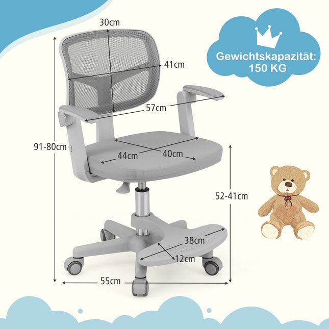 Bērnu rakstāmgalda krēsls, regulējams augstums 41-52 cm, pelēks