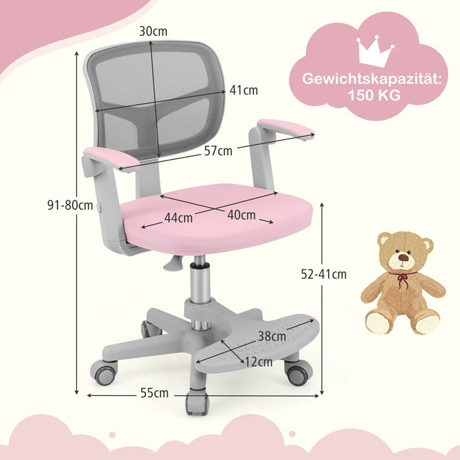 Bērnu rakstāmgalda krēsls, regulējams augstums 41-52 cm, rozā