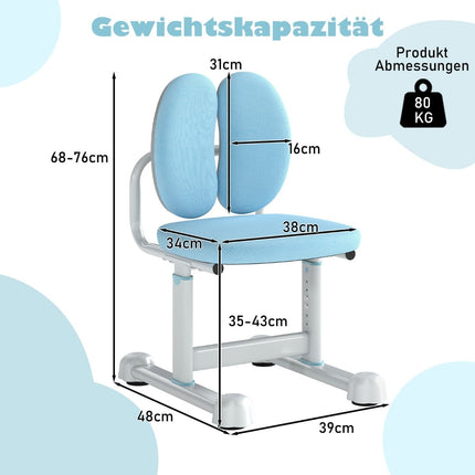 Bērnu rakstāmgalda krēsls, regulējams augstums, ergonomiska atzveltne