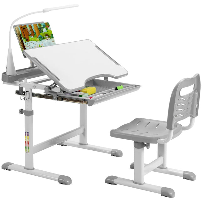 Bērnu rakstāmgalda un krēsla komplekts ar LED apgaismojumu, regulējams augstums