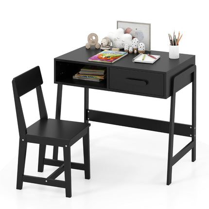Bērnu rakstāmgalda un krēslu komplekts ar uzglabāšanas vietu, melns