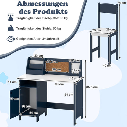 Bērnu rakstāmgalda un krēslu komplekts ar uzglabāšanas vietu, zils