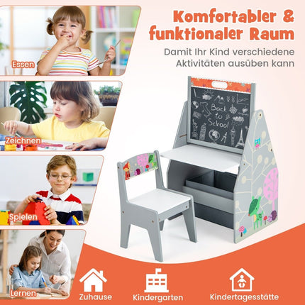 Bērnu divpusējs rakstāmgalda un krēsla komplekts ar molbertu