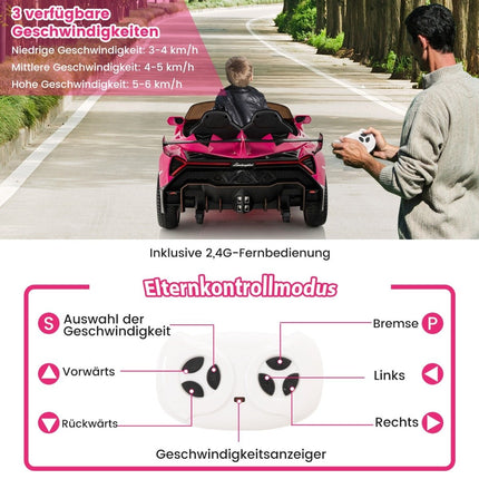 Bērnu Lamborghini elektromobilis ar tālvadības pulti, LED priekšējiem lukturiem, skaņas signālu un mūziku, bērnu automašīna rozā krāsā