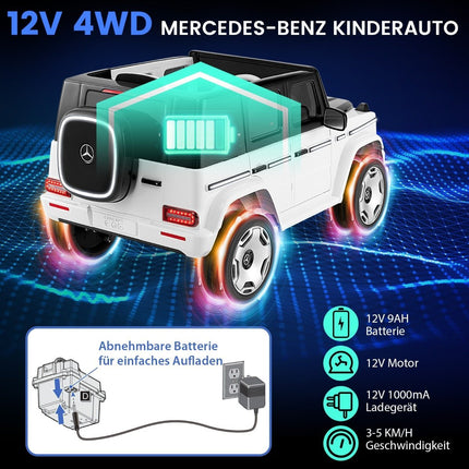 Bērnu Mercedes-Benz elektromobilis ar 2.4G tālvadības pulti un priekšējo lukturi, 12V, balts