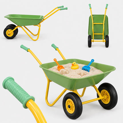 Children's Metal Wheelbarrow with 2 Wheels, Green, 43 x 74 x 36 cm