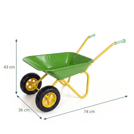 Children's Metal Wheelbarrow with 2 Wheels, Green, 43 x 74 x 36 cm
