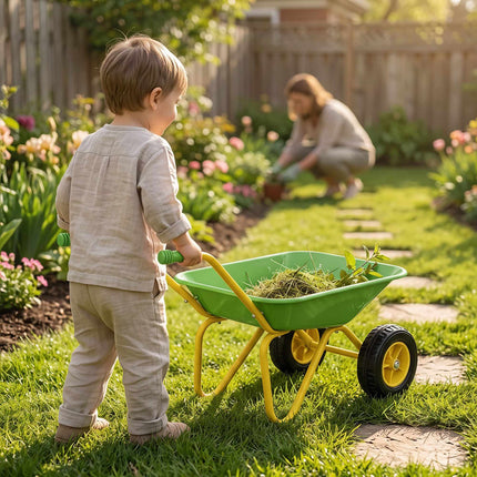 Children's Metal Wheelbarrow with 2 Wheels, Green, 43 x 74 x 36 cm