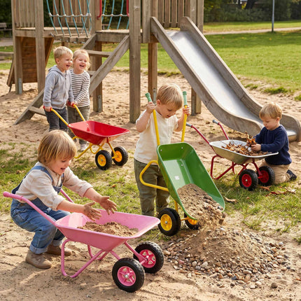 Children's Metal Wheelbarrow with 2 Wheels, Green, 43 x 74 x 36 cm
