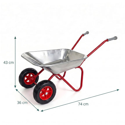 Children's Metal Wheelbarrow with 2 Wheels, Silver, 43 x 74 x 36 cm