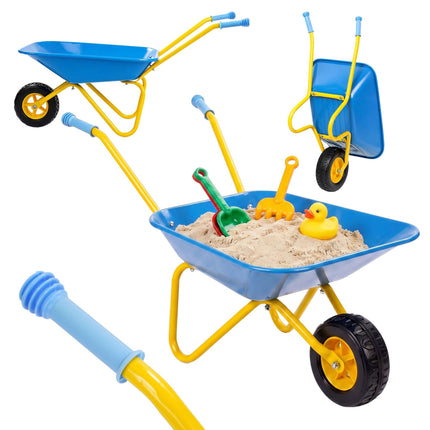 Children's Metal Wheelbarrow with Rubber Wheel, Blue, 43 x 74 x 36 cm