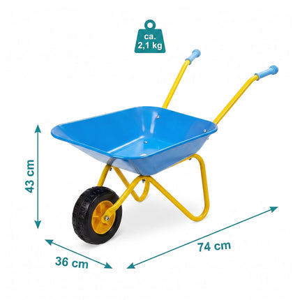 Children's Metal Wheelbarrow with Rubber Wheel, Blue, 43 x 74 x 36 cm