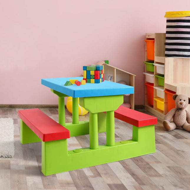 Bērnu piknika galda komplekts ar saulessargu, 4 sēdvietas