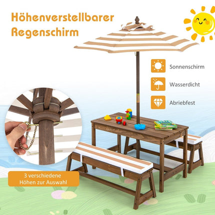 Bērnu piknika galda komplekts ar saulessargu un soliem
