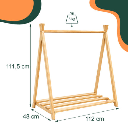 Bērnu priedes drēbju pakaramais, dabīga apdare, 111,5 cm