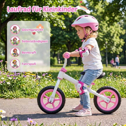 Bērnu rozā līdzsvara velosipēds, regulējama stūre, 2,5 kg