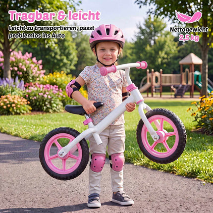 Bērnu rozā līdzsvara velosipēds, regulējama stūre, 2,5 kg