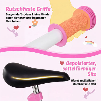 Bērnu rozā līdzsvara velosipēds, regulējama stūre, 2,5 kg