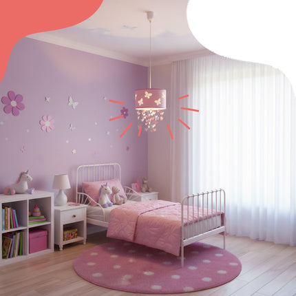 Bērnu rozā tauriņa piekaramā lampa ar mobilo tālruni