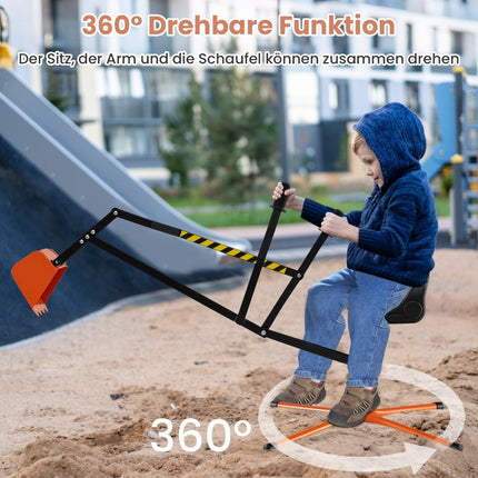 Bērnu braucamais ekskavators ar 360 grādu rotējošu sēdekli, metāla