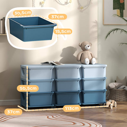 Bērnu uzglabāšanas kaste, 9 atvilktnes, zila, plastmasa