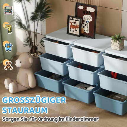 Bērnu uzglabāšanas kaste, 9 atvilktnes, zila, plastmasa