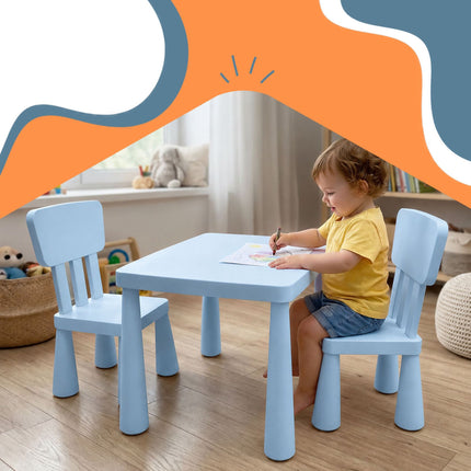 Bērnu galda un krēslu komplekts, 3 daļas, zila plastmasa