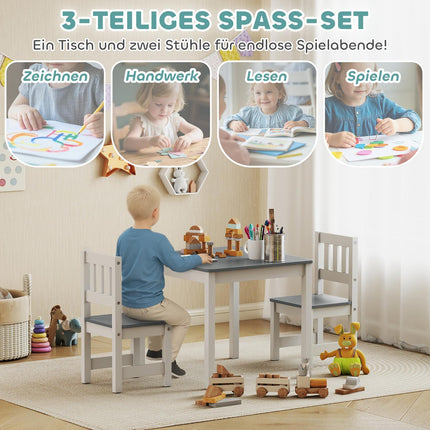 Bērnu galda un krēslu komplekts, 3 daļas, pelēks, koks