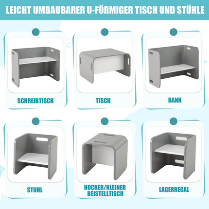 Bērnu galda un krēslu komplekts, koks, pelēks, 3 daļas