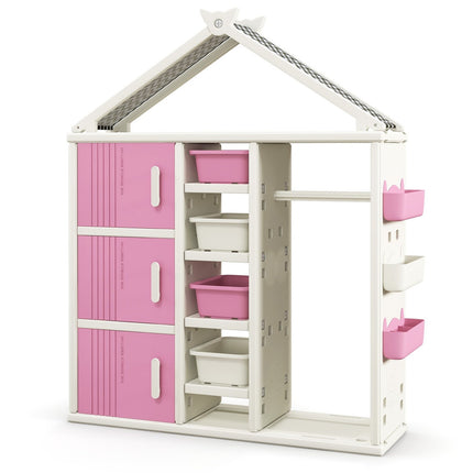 Bērnu skapis ar drēbju stieņu un plauktiem, rozā