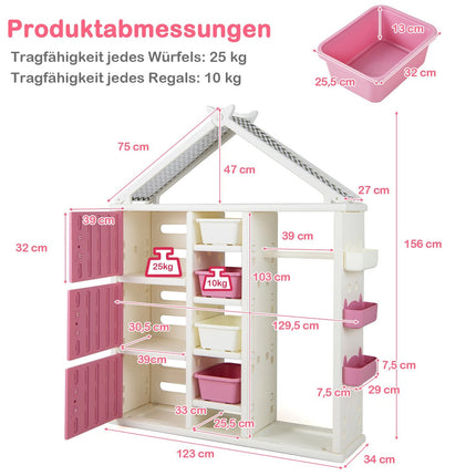 Bērnu skapis ar drēbju stieņu un plauktiem, rozā