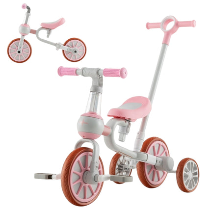 Bērnu velosipēds 4-in-1 pirmsskolas vecuma bērniem ar stūres rokturi vecākiem 37 x 72 x 101 cm rozā