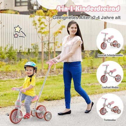 Bērnu velosipēds 4-in-1 pirmsskolas vecuma bērniem ar stūres rokturi vecākiem 37 x 72 x 101 cm rozā