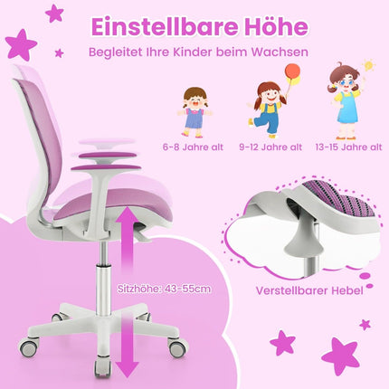 Bērnu rakstāmgalda krēsls, 360° grozāms sēdekļa augstums 43-55 cm, regulējams augstums, violets