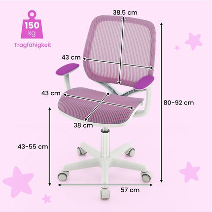 Bērnu rakstāmgalda krēsls, 360° grozāms sēdekļa augstums 43-55 cm, regulējams augstums, violets