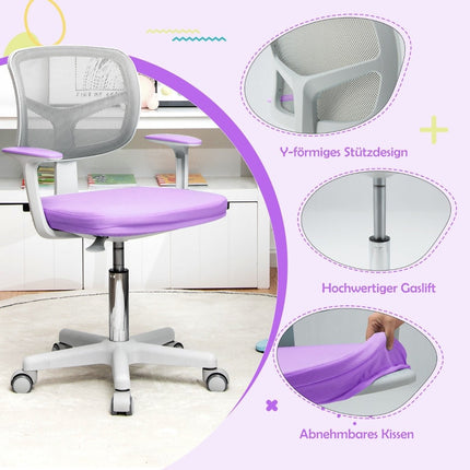 Bērnu rakstāmgalda krēsls, 360° grozāms, jauniešu krēsls, 80-91,5 cm, regulējams augstums, 54 x 50 x 80-91,5 cm, violets