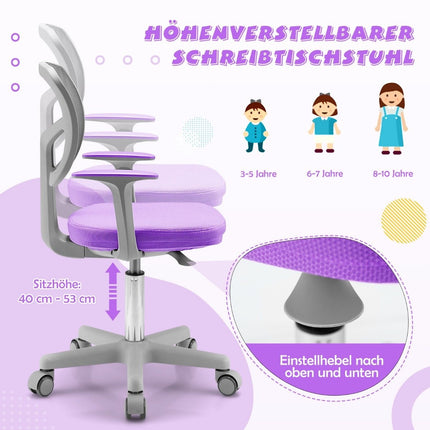 Bērnu rakstāmgalda krēsls, 360° grozāms, jauniešu krēsls, 80-91,5 cm, regulējams augstums, 54 x 50 x 80-91,5 cm, violets
