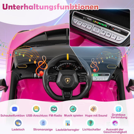 Bērnu elektroauto Lamborghini ar tālvadības pulti, LED gaismām un skaņas signālu, bērnu automašīna rozā krāsā